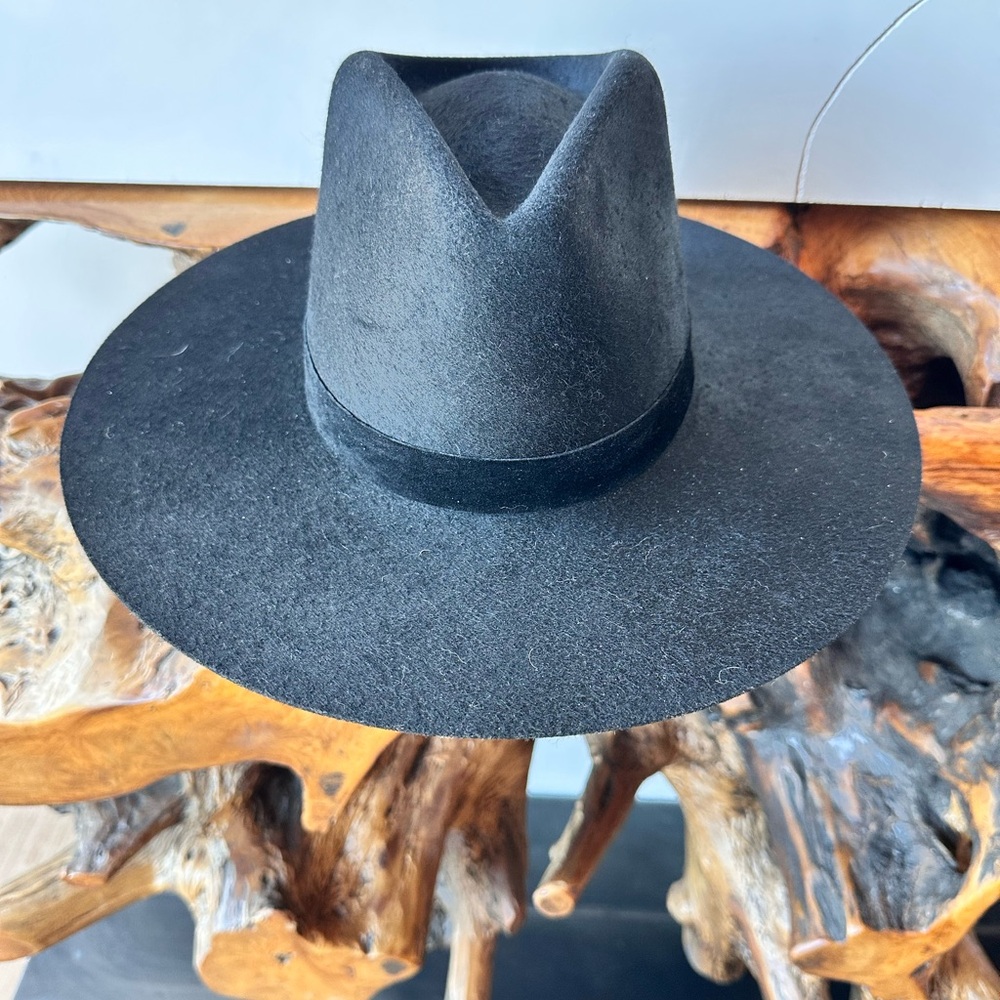 Janessa Leone Black Wide-Brim Fedora Hat